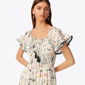 Tory Burch Poetry of Things Smoked Midi Dress L